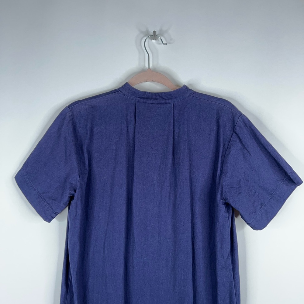 Ilana Kohn Gigi Maxi Dress Navy Blue Button Front Short Sleeve Cotton Minimal - Picture 7 of 14